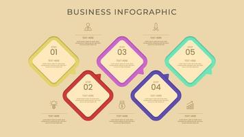 Business infographic thin line process with square and circle template design with icons and attractive color vector