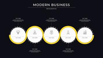 proceso de tipo infográfico con diseño plano y minimalista. amarillo en la plantilla de fondo oscuro. proceso de gráfico vector