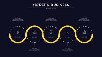 infographic type process with flat design and minimalist. yellow in dark background template. chart process vector