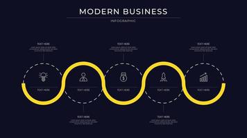 proceso de tipo infográfico con diseño plano y minimalista. amarillo en la plantilla de fondo oscuro. proceso de gráfico vector