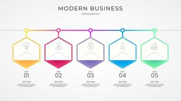 Business infographic thin line process with square and circle template design with icons and attractive color vector