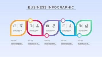 Business infographic thin line process with square and circle template design with icons and attractive color vector