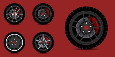 Car tire in vector, side views. Vector vehicle tyres, round component surround wheel rim, provide traction on surface. Transport rubber wheel,