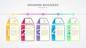 Business infographic thin line process with square and circle template design with icons and attractive color vector