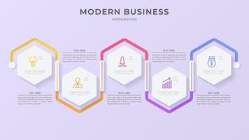 plantilla de vector de infografía 3d minimalista con pasos para el éxito. presentación con iconos de elementos de línea. el diseño de concepto de negocio se puede utilizar para diseño web, folleto, diagrama, gráfico o banner