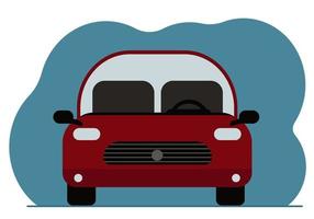 Red car sedan, front view. Vector flat illustration