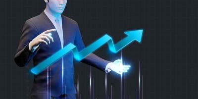 a business man showing a financial chart Stocks and investments in financial markets Graph analysis 3D illustration photo