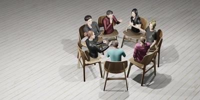 mesa redonda fiesta avatares metaverso asesoramiento en línea problemas mentales gafas neuróticas vr en metaverso ilustraciones 3d foto