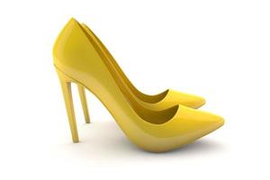 Yellow shoes for women. Side view of pair of 3D shoes photo