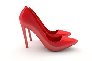 Red shoes for women. Side view of pair of 3D shoes