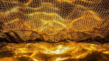 Abstract shinny golden wire net wave background for product presentation and brand luxury style. ,3D model and illustration. photo