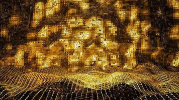 Abstract shinny golden wire net wave background for product presentation and brand luxury style. ,3D model and illustration. photo