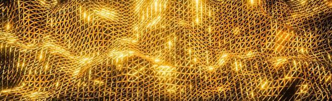 Abstract shinny golden wire net wave background for product presentation and brand luxury style. ,3D model and illustration. photo