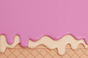 Strawberry and Vanilla Ice Cream Melted on Wafer Background.,3d model and illustration. photo