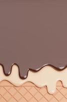Chocolate and Vanilla Ice Cream Melted on Wafer Background.,3d model and illustration.