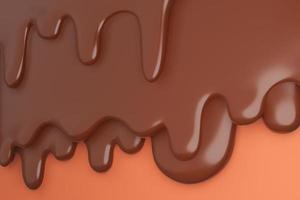 flujo de chocolate marrón con leche derretida hacia abajo, modelo 3d e ilustración. foto