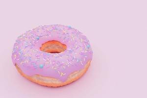sabroso donut glaseado rosa con chispitas de colores sobre fondo de colores pastel rosa. modelo 3d e ilustración. foto