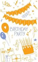 Birthday party set element in doodle style. vector