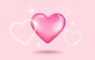 Vector icon of pink heart for Valentine's Day in realistic 3d style.