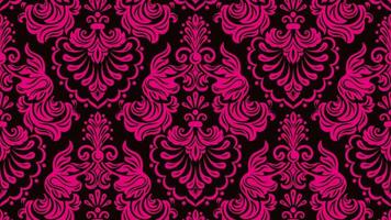 Traditional classic raster pattern. Seamless oriental ornament in the style of baroque on a black background in purple and pink colors photo