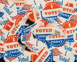 US Presidential stickers and buttons after the election being removed from a window photo