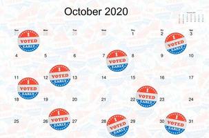 I Voted Early stickers on calendar for October as concept for early voting in election photo