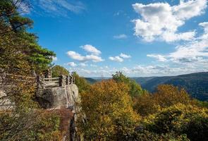 Coopers Rock state park overlook over the Cheat River in West Virginia with fall colors photo