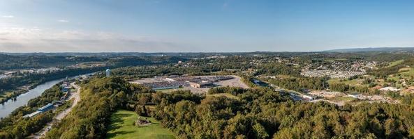 Aerial panorama of Morgantown in West Virginia with the mall in the foreground photo