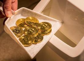 Concept for price collapse of bitcoin and cyber coins as they are trashed photo