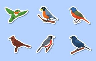 Cute Sticker Spring Insects Birds Set vector