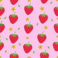 Cartoon bright strawberries seamless pattern isolated on white. Vector background of fresh farm organic berry used for magazine, book,card, menu cover, web pages.