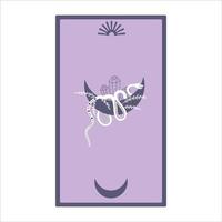 Tarot cards with moon phases and snakes isolated on a white background. Celestial magic for occult and divination. Purple minimalism cards. Serpent with moon. Flat vector illustration.