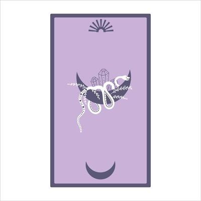 Tarot cards with moon phases and snakes isolated on a white background. Celestial magic for occult and divination. Purple minimalism cards. Serpent with moon. Flat vector illustration.