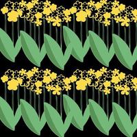 Vector seamless geometric pattern garden flowers yellow color on black background