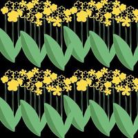 Vector seamless geometric pattern garden flowers yellow color on black background