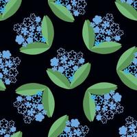 Vector seamless pattern with flowers blue color on black background