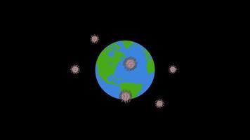 células de coronavirus orbitando alrededor de la tierra. video