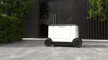 Delivery robot in front of the house, Autonomous delivery robotic