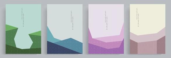 4set of vector illustrations landscapes. Japanese style backgrounds and patterns. Aesthetic colorfull natural valley geometry shapes. Suitable for flyers, book covers, decorations, social media posts.
