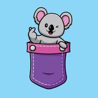 Cute Koala On Pocket Cartoon Vector Icon Illustration. Animal Icon Concept Isolated Premium Vector.