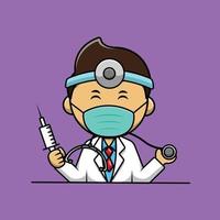 Doctor With Injection And Stethoscope Cartoon Vector Icon Illustration. People Profession Icon Concept Isolated Premium Vector.