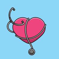 corazón con ilustración de icono de vector de dibujos animados de estetoscopio. concepto de icono médico y de salud vector premium aislado.