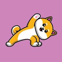 Cute Shiba Inu Yoga Cartoon Vector Icon Illustration. Animal Health Icon Concept Isolated Premium Vector.