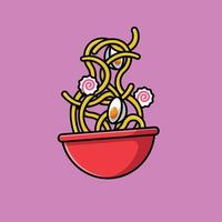 Floating Ramen Noodle Cartoon Vector Icon Illustration. Food Icon Concept Isolated Premium Vector.