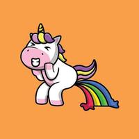 lindo unicornio pooping arco iris dibujos animados vector icono ilustración. ciencia comida icono concepto aislado vector premium.