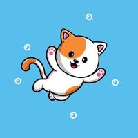 Cute Cat Swimming Cartoon Vector Icon Illustration. Animal Icon Concept Isolated Premium Vector.
