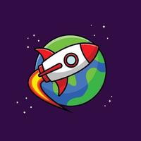 Rocket Riding On Earth Cartoon Vector Icon Illustration. Science Technology Icon Concept Isolated Premium Vector