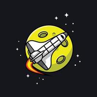 Spaceship Plane Flying On Moon Cartoon Vector Icon Illustration. Science Technology Icon Concept Isolated Premium Vector.