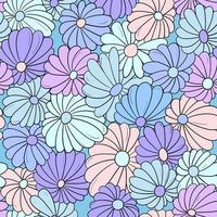 Seamless pattern background with different abstract flowers. Chamomile, aster vector