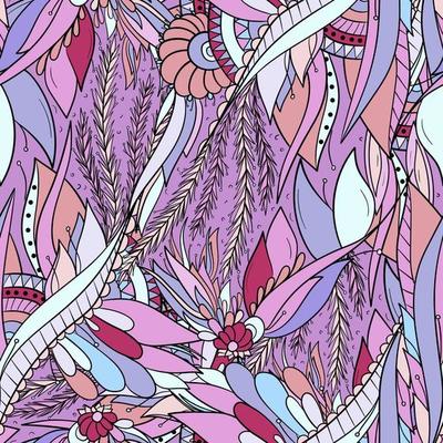 Floral seamless pattern with leaves, flowers and berries.